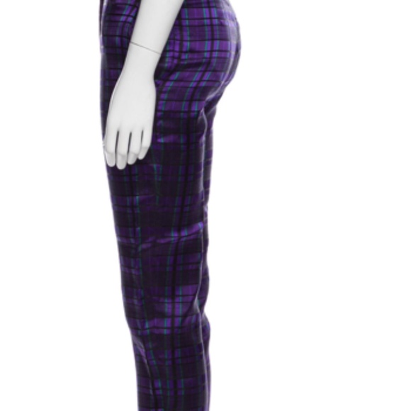Haider Ackermann Silk Straight Leg Purple Plaid Pants - Picture 2 of 3